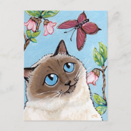 Birman Cat and Butterfly-målning Postcard Vykort