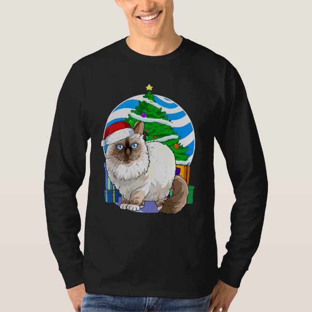 Birman Cat Cute Santa Julgran Decor T Shirt (Framsida)