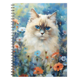 Birman Cat färglös vattenfärgsgrafik Anteckningsbok