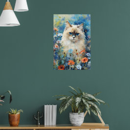Birman Cat färglös vattenfärgsgrafik Poster