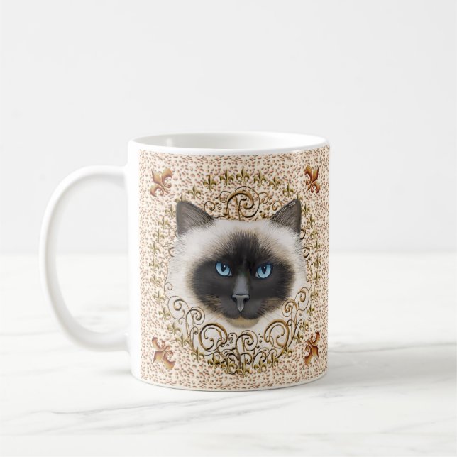 Birman Cat Fleur De Lis mugg (Vänster)