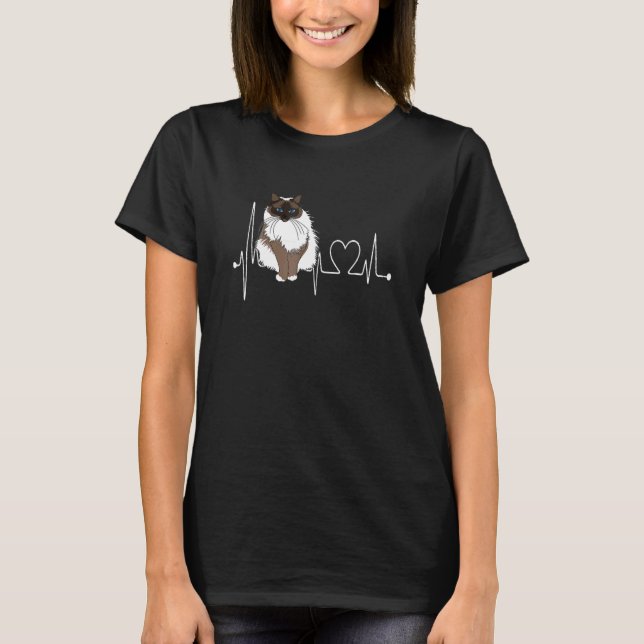 Birman Cat Heartbeat EKG  Cat Kitten  Design T Shirt (Framsida)