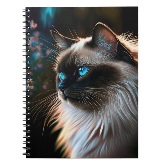 Birman Cat in Blommigt Oils Notebook Anteckningsbok (Framsidan)