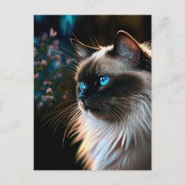 Birman Cat in Blommigt Oils Postcard Vykort