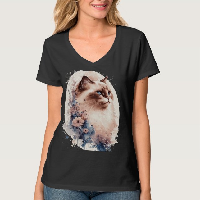 Birman Cat Japanese Cherry Blossom Floral Cat Bree T Shirt (Framsida)