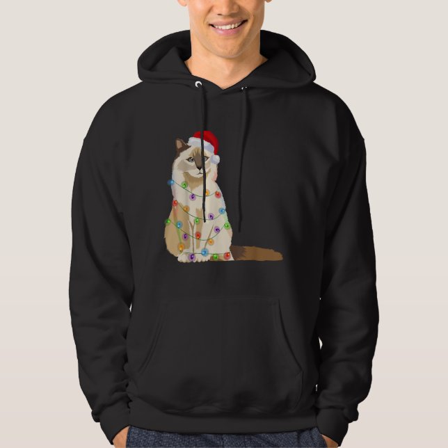 Birman Cat jul Ljus Julafton Cat Lover Santa H Hoodie (Framsida)