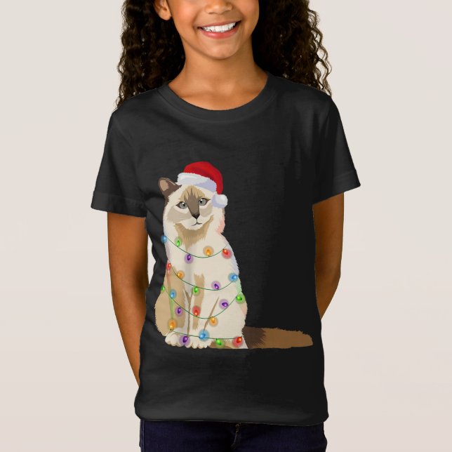 Birman Cat jul Ljus Julafton Cat Lover Santa H T Shirt (Framsida)