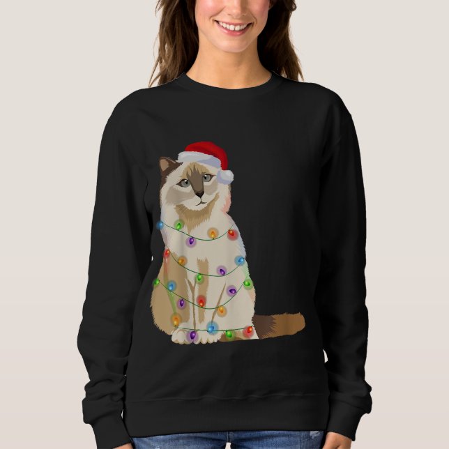 Birman Cat jul Ljus Julafton Cat Lover Santa H T Shirt (Framsida)