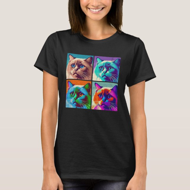 Birman Cat Pop Illustration Colorful Animal Women  T Shirt (Framsida)