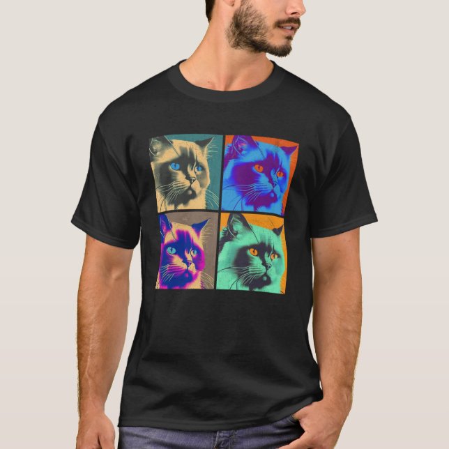Birman Cat Pop Illustration Färgstarka djur Kvinno T Shirt (Framsida)