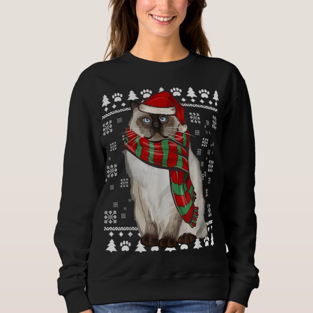 Birman Cat Santa Hat Julafton God jul T Shirt (Framsida)
