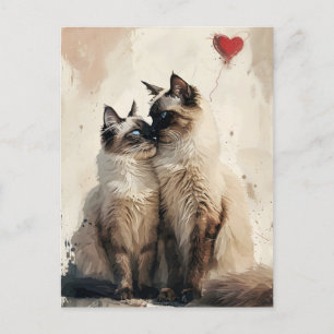 Birman cat Valentine's day Vykort