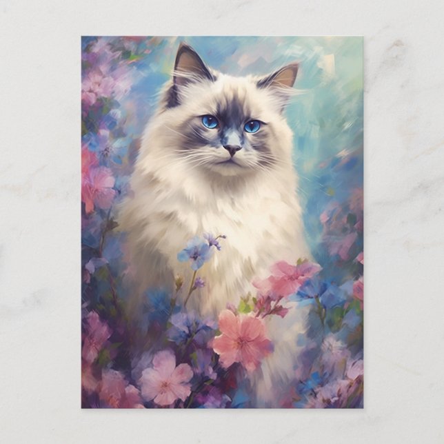 Birman Cat vattenfärblommor Vykort (Framsida)