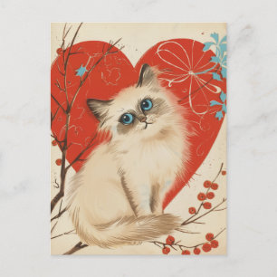Birman Cat vintage Valentines dag Vykort