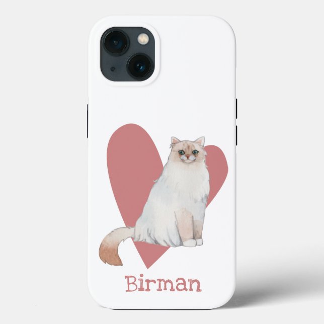 Birman Cat Watercolor Kattunge Rosa Heart (Baksida)