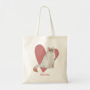 Birman Cat Watercolor Kattunge Rosa Heart Tygkasse
