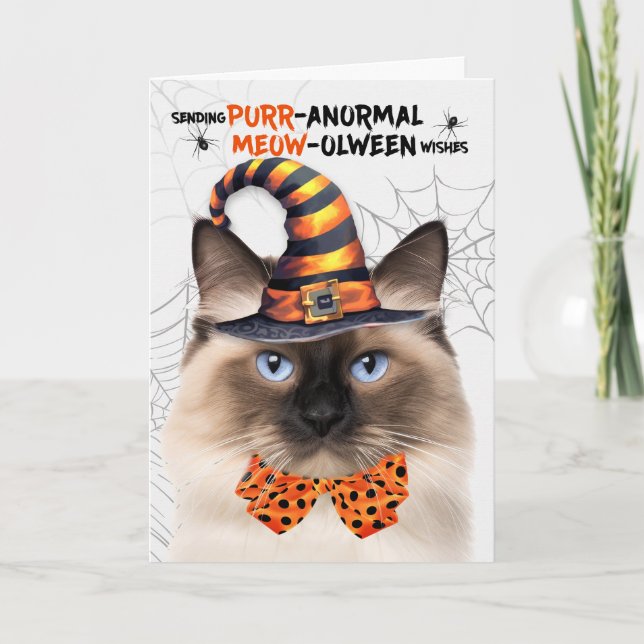 Birman Halloween Cat PURRanormal MEOWolween Helgkort (Framsida)