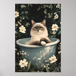 Birman i badkar Affisch, Rolig katt Affisch, Birma Poster