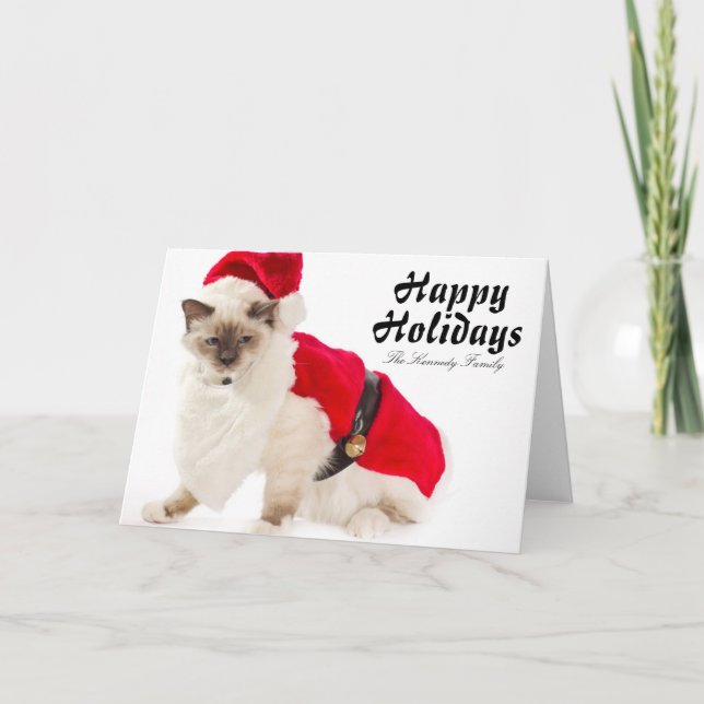 Birman katt i den Santa kostymen Helgkort (Framsida)