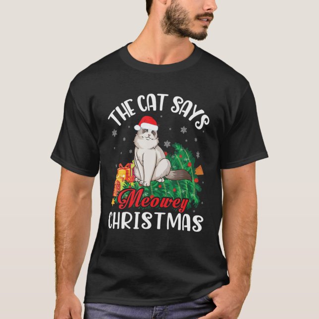 Birman Noel Costume presenterar kattsäcken Merry C T Shirt (Framsida)