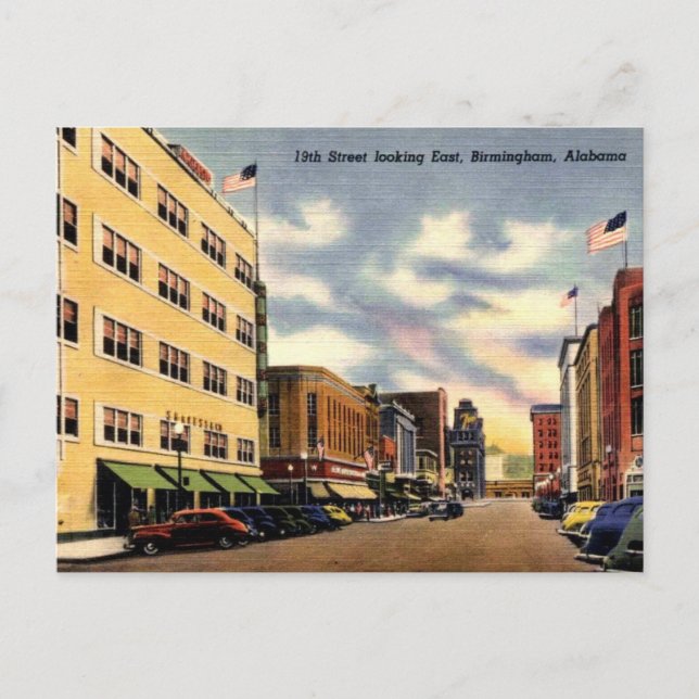 Birmingham AL 19th Street View 1940-talet Vykort (Framsida)