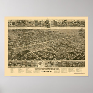 Birmingham, AL Panoramic Karta - 1885 Poster