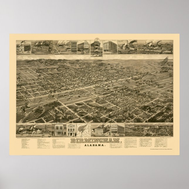 Birmingham, AL Panoramic Karta - 1885 Poster (Framsidan)