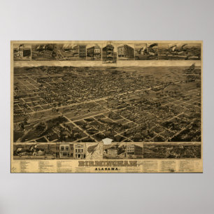 Birmingham Alabama 1885 Panoramic Karta Poster