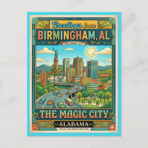 Birmingham Alabama Magiska Staden Vintage Stil Vykort
