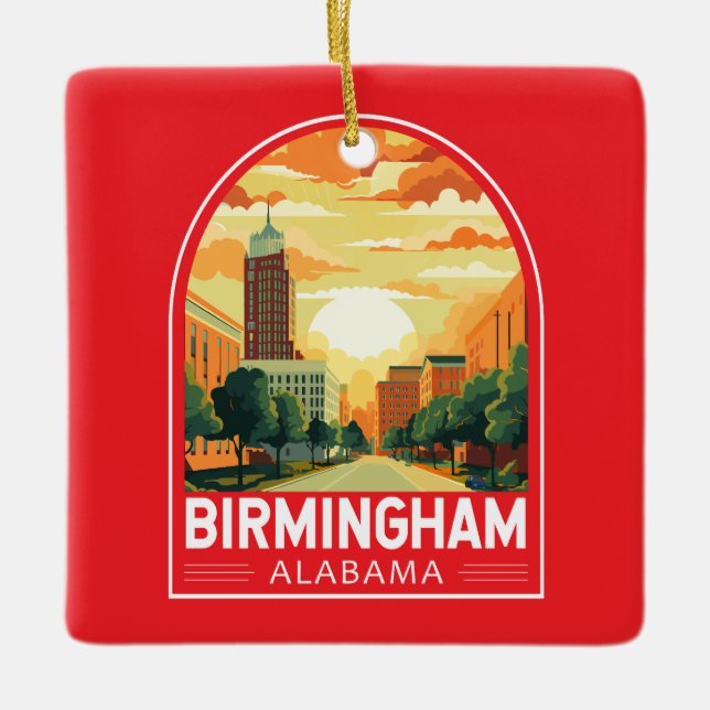 Birmingham Alabama Travel Art Emblem Julgransprydnad Keramik (Framsida)