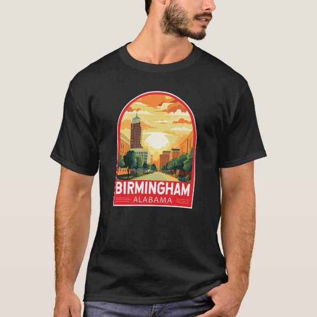 Birmingham Alabama Travel Art Emblem T Shirt (Framsida)