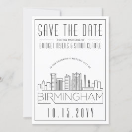Birmingham Bröllop Stylized Skyline Spara datum Inbjudningar