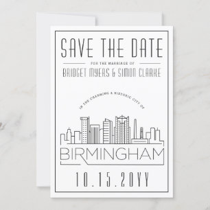 Birmingham Bröllop Stylized Skyline Spara datum Inbjudningar
