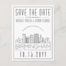 Birmingham Bröllop Stylized Skyline Spara datum Vykort