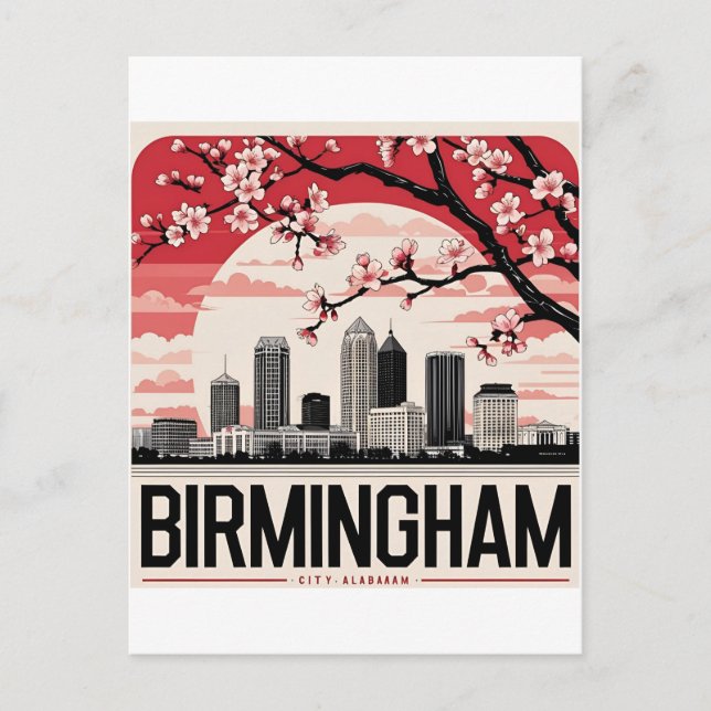 Birmingham City Alabama Skyline T-Shirt Vykort (Framsida)