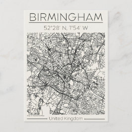 Birmingham City Map Postcard Charcoal Urban Sketch Vykort