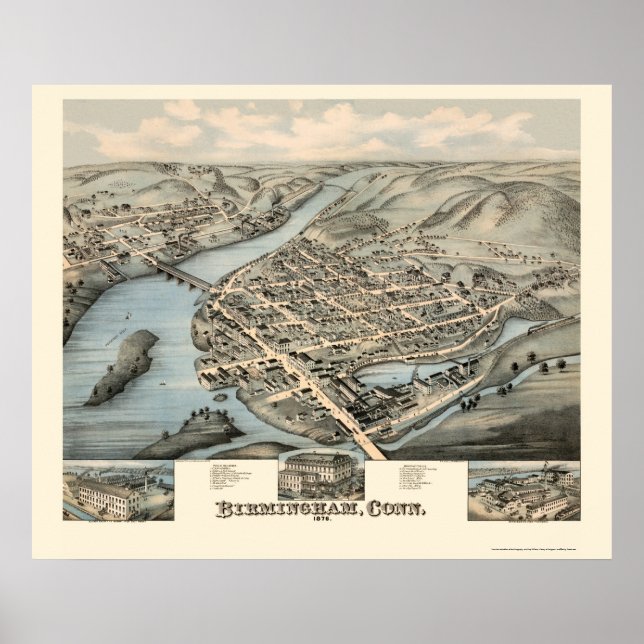 Birmingham, CT Panoramic Karta - 1876 Poster (Framsidan)