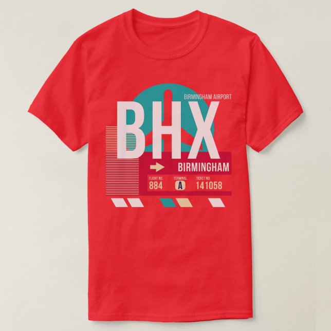 Birmingham England BHX Airport Code Baggage Märkre T Shirt (Design framsida)