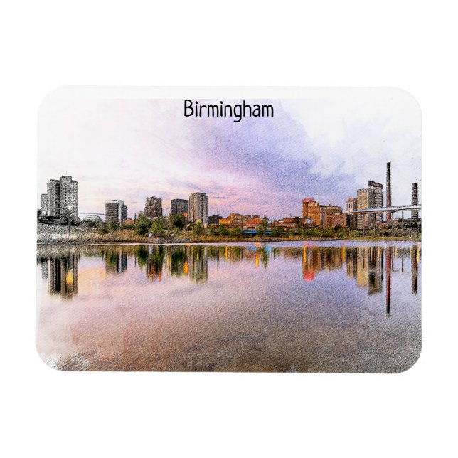 Birmingham England Panorama View Magnet (Horisontell)