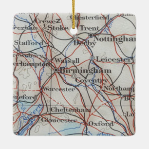Birmingham England Vintage Karta Julgransprydnad Keramik