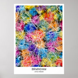 Birmingham Förenade kungariket City Karta Poster