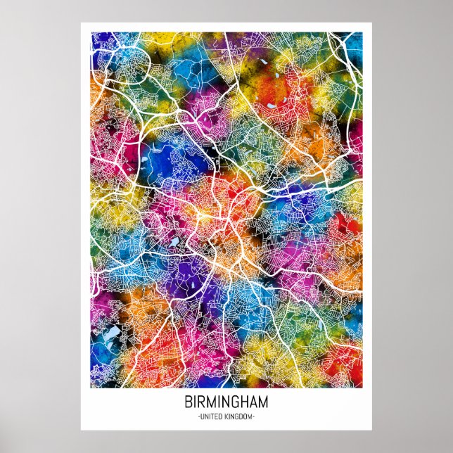 Birmingham Förenade kungariket City Karta Poster (Framsidan)