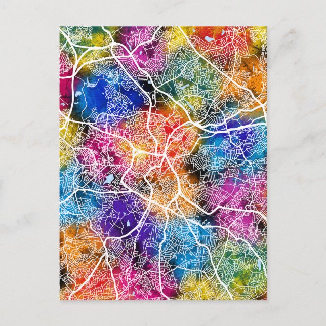 Birmingham Förenade kungariket City Karta Vykort (Framsida)