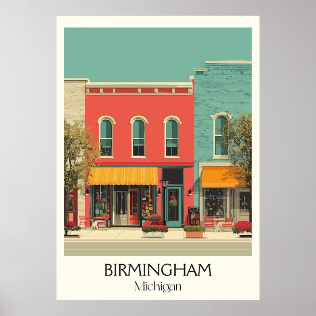 Birmingham Michigan Vintage Downtown City Art Poster (Framsidan)