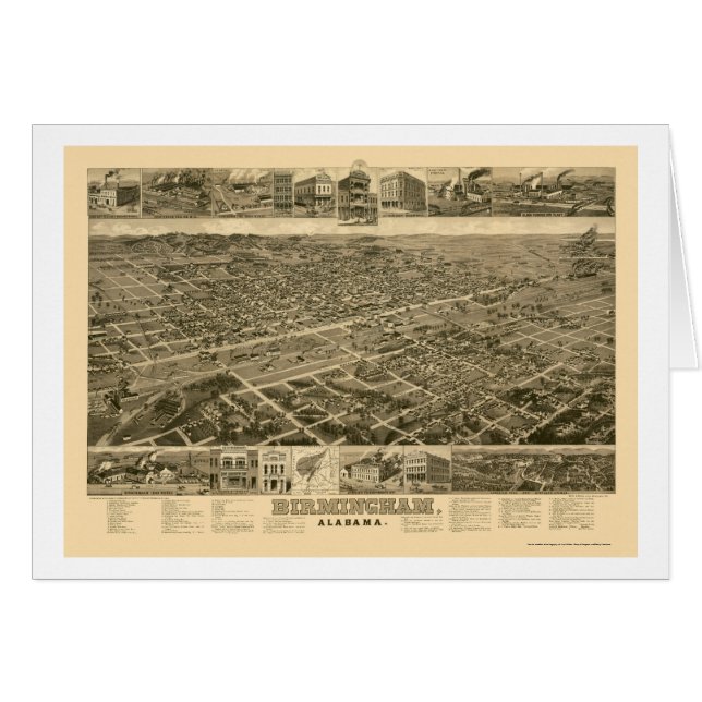 Birmingham panorama- karta för AL - 1885 Hälsningskort (Framsidan Horizontal)