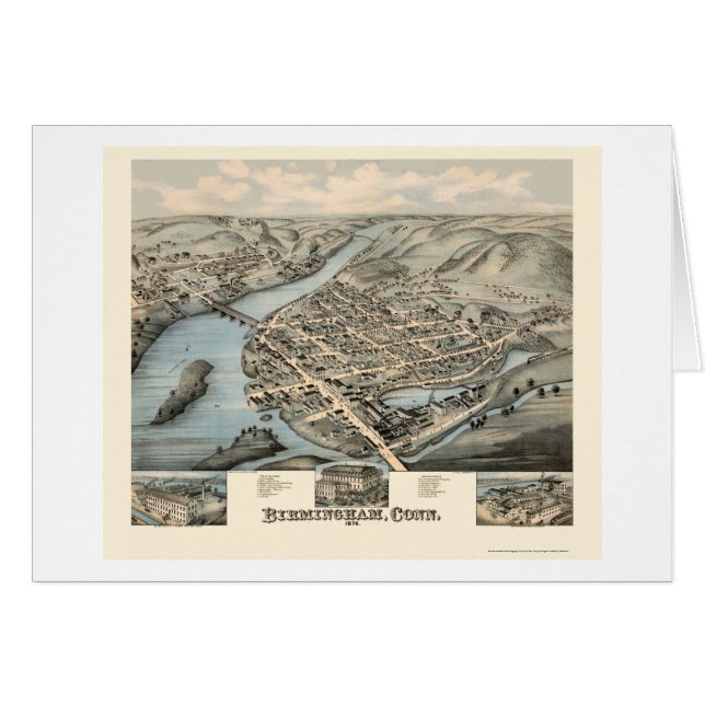 Birmingham panorama- karta för CT - 1876 Hälsningskort (Framsidan Horizontal)
