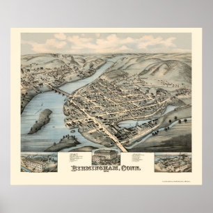 Birmingham panorama- karta för CT - 1876 Poster