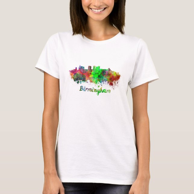Birmingham skyline in watercolor t-shirt (Framsida)