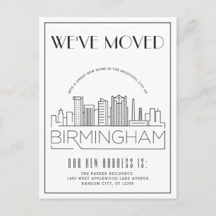 Birmingham Skyline Modern Deco Flyttmeddelande Meddelande Vykort