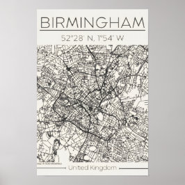 Birmingham stads kartposter – Modern minimal urban Poster